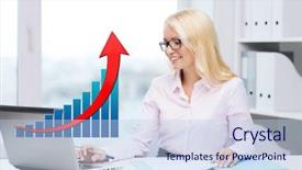  Presentation with business growing - Presentation design consisting of business people statistics and technology concept - smiling businesswoman with laptop computer papers and growing chart sitting in office background and a light blue colored foreground