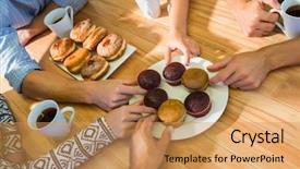  Presentation with lunch - Beautiful PPT theme featuring business people taking cakes backdrop and a yellow colored foreground