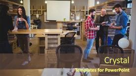  Presentation with people talking - Presentation design having business-people-talking-during-coffee and a  colored foreground