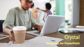  Presentation with handball champions league cup - Presentation design featuring business people talking standing up - close up of businessman reaching background and a violet colored foreground