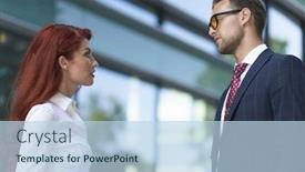  Presentation with people talking - Presentation theme featuring business-people-talking-to-each background and a light blue colored foreground