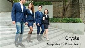  Presentation with people talking - Beautiful slide deck featuring business people talking to each backdrop and a light gray colored foreground