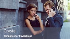  Presentation with people talking - Theme enhanced with business people talking on the phone over city background background and a gray colored foreground