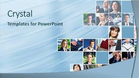  Presentation with business abstract - Colorful presentation theme enhanced with business people team collage abstract backdrop and a sky blue colored foreground