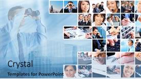 Presentation with society - Cool new slide deck with business people team collage teamwork backdrop and a light blue colored foreground