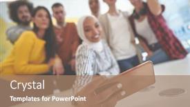  Presentation with coworking - Beautiful slides featuring business-people-team-group-taking backdrop and a coral colored foreground