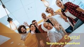  Presentation with coworking - Presentation theme enhanced with business-people-team-group-taking background and a  colored foreground