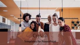  Presentation with team group - Presentation design with business-people-team-group-taking background and a  colored foreground