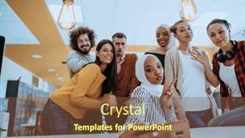  Presentation with team group - Slide deck featuring business-people-team-group-taking background and a  colored foreground