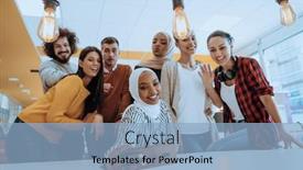  Presentation with team group - Slide set having business-people-team-group-taking background and a  colored foreground