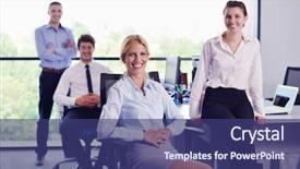  Presentation with meeting family - PPT theme enhanced with business people team group background and a ocean colored foreground