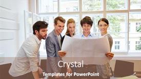  Presentation with business plan - PPT theme having business-people-team-looks-together background and a coral colored foreground