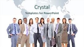  Presentation with abstract business world - Theme having business people team with world background and a sky blue colored foreground