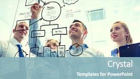  Presentation with team planning - Slide deck having business people teamwork and planning background and a light blue colored foreground