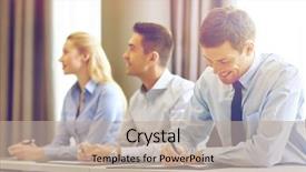  Presentation with synergy collaboration cooperation teamwork concept - Colorful presentation enhanced with business people and teamwork concept backdrop and a mint green colored foreground