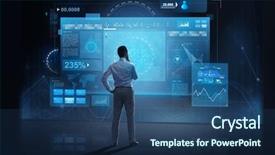  Presentation with virtual technology - Audience pleasing PPT theme consisting of business people technology and innovation backdrop and a ocean colored foreground