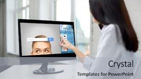  Presentation with web browser - PPT theme featuring business people technology and internet background and a light gray colored foreground