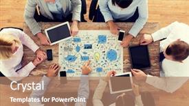  Presentation with team planning - PPT theme enhanced with business people technology and planning background and a coral colored foreground