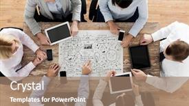  Presentation with team planning - Colorful theme enhanced with business people technology and planning backdrop and a coral colored foreground