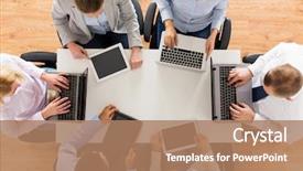  Presentation with business programming code abstract technology - PPT theme having business people and technology concept background and a coral colored foreground