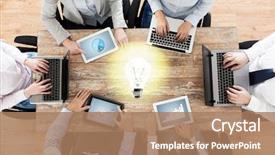  Presentation with mobile payment app business technology - Beautiful slide deck featuring business people and technology concept backdrop and a coral colored foreground