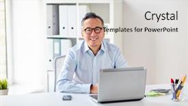  Presentation with eyeglasses - Slide deck enhanced with japanese - business people and technology concept background and a light gray colored foreground