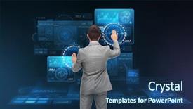  Presentation with virtual technology - Slide set consisting of business people technology cyberspace background and a ocean colored foreground