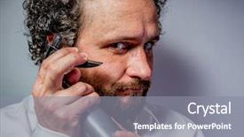  Presentation with spray - Presentation design having business people ugly - cleaning spray man with intense background and a  colored foreground