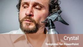  Presentation with cleaning business - Beautiful presentation theme featuring business people ugly - cleaning spray man with intense backdrop and a  colored foreground