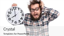  Presentation with haircut - PPT theme enhanced with business people ugly - crazy bearded man in plaid background and a white colored foreground