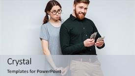  Presentation with female security officer - Beautiful theme featuring business people ugly - upset female nerd standing near backdrop and a  colored foreground