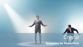  Presentation with spotlight - Presentation theme with business-people-under-the-spotlight background and a teal colored foreground