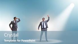  Presentation with spotlight - PPT theme consisting of business-people-under-the-spotlight background and a teal colored foreground