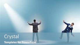  Presentation with spotlight - Presentation theme having business-people-under-the-spotlight background and a teal colored foreground