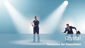  Presentation with spotlight - PPT theme consisting of business-people-under-the-spotlight background and a  colored foreground