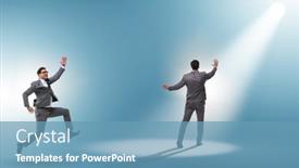  Presentation with spotlight - Presentation theme having business-people-under-the-spotlight background and a teal colored foreground