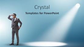  Presentation with spotlight - PPT theme with business-people-under-the-spotlight background and a light blue colored foreground