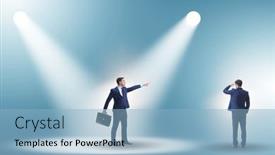  Presentation with spotlight - PPT layouts featuring business-people-under-the-spotlight background and a light blue colored foreground