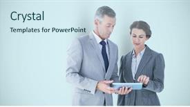  Presentation with using digital tablet - Beautiful presentation featuring business people using digital tablet backdrop and a sky blue colored foreground