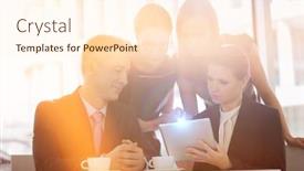  Presentation with cafeteria - Amazing theme having business people using digital tablet together in office cafeteria backdrop and a cream colored foreground