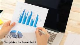  Presentation with financial - Slide set having business-people-using-laptop background and a coral colored foreground