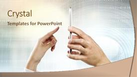  Presentation with people - Beautiful PPT theme featuring business people using one mobile backdrop and a cream colored foreground