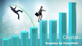  Presentation with vault - PPT theme enhanced with business-people-vault-jumping-over background and a teal colored foreground