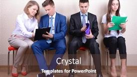  Presentation with job interview - PPT layouts having business-people-waiting-for-job background and a tawny brown colored foreground