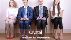  Presentation with job interview - Presentation design featuring business people waiting for job background and a tawny brown colored foreground