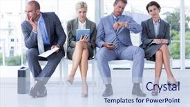  Presentation with interview - PPT theme enhanced with business people waiting to be background and a sky blue colored foreground