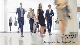 Presentation with motion - Cool new PPT theme with business people walking at convention backdrop and a mint green colored foreground