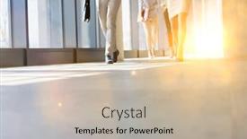  Presentation with lens - PPT theme consisting of business people walking in office corridor with yellow lens flare background and a mint green colored foreground