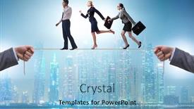  Presentation with rope - PPT theme consisting of business-people-walking-on-tight background and a light blue colored foreground