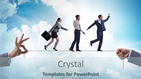  Presentation with rope - Theme featuring business-people-walking-on-tight background and a sky blue colored foreground